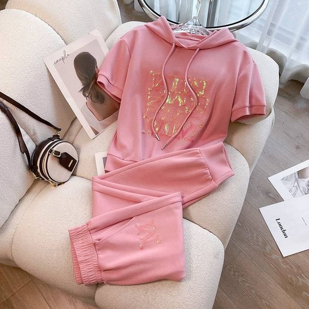 Women's Clothing Pink sports suit for women summer 2023 new high-end fashion versatile loose short-sleeved two-piece suit_maomaolike.com