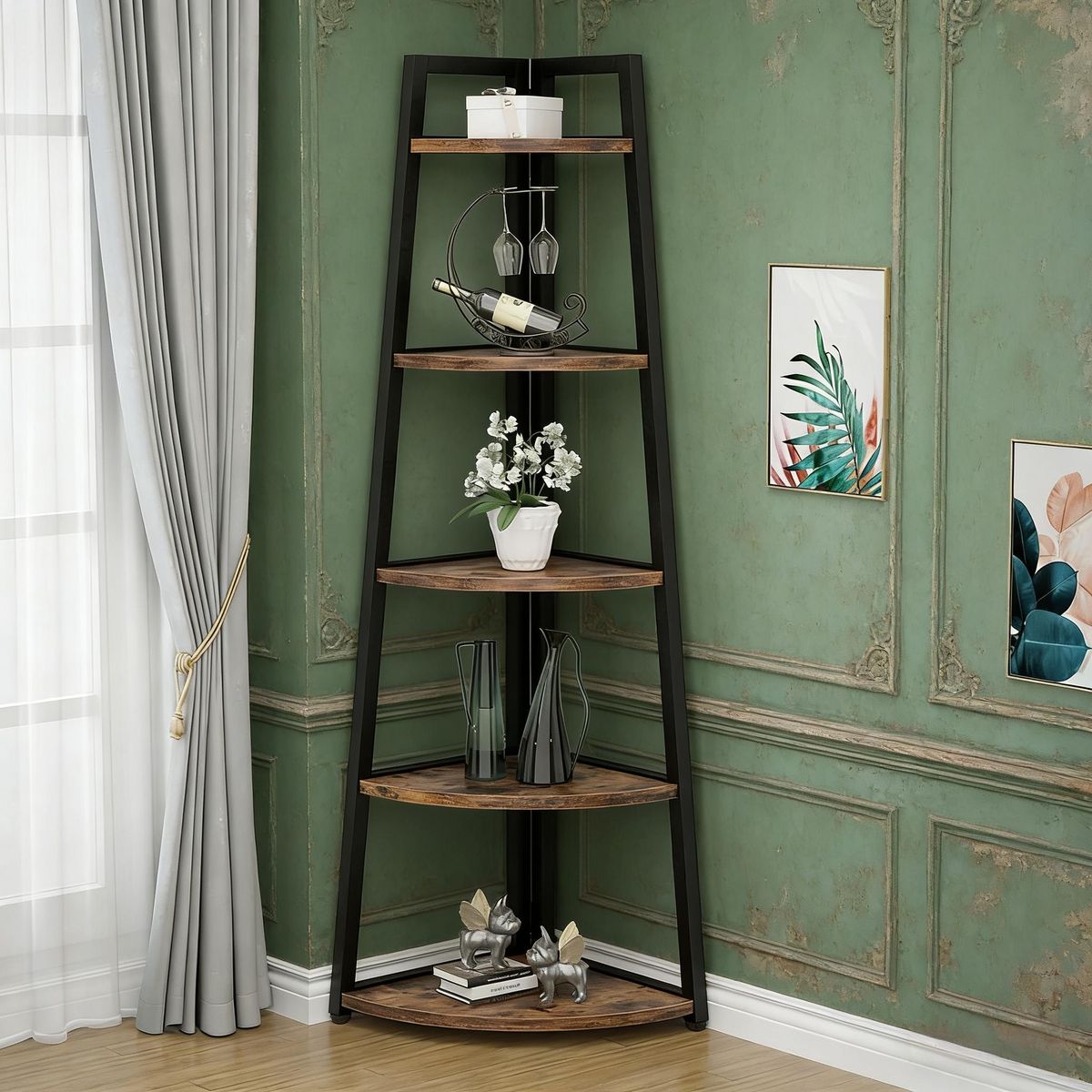 5-Tier Corner Shelf,Tall Corner Ladder Shelf Small Bookshelf_maomaolike.com