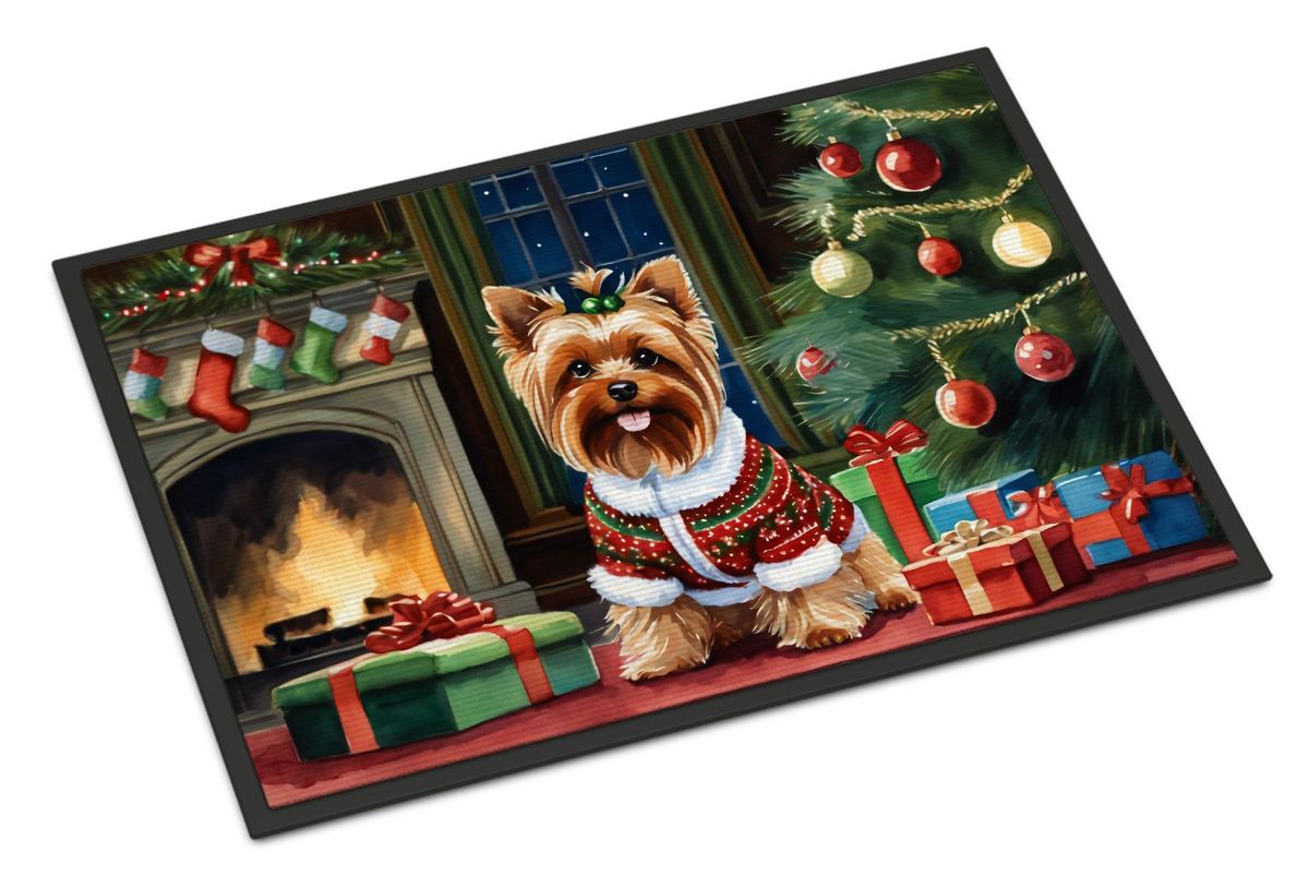 Yorkshire Terrier Cozy Christmas Doormat Front Door Mat Indoor Outdoor Rugs For Entryway, Non Slip Washable Low Pile, 24H X 36W_maomaolike.com