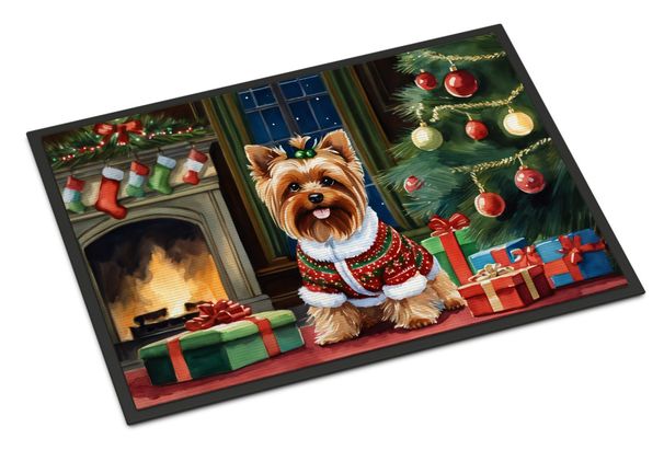 Yorkshire Terrier Cozy Christmas Doormat Front Door Mat Indoor Outdoor Rugs For Entryway, Non Slip Washable Low Pile, 24H X 36W_maomaolike.com