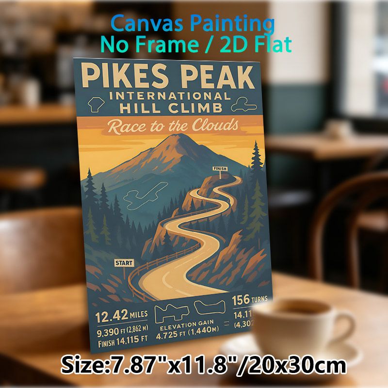 Pikes Peak International Hill Climb Painting Poster, Vintage Retro Mountain Race Track Scene Poster, Racing-themed Wall Decor Ideal For Garage, Living_maomaolike.com