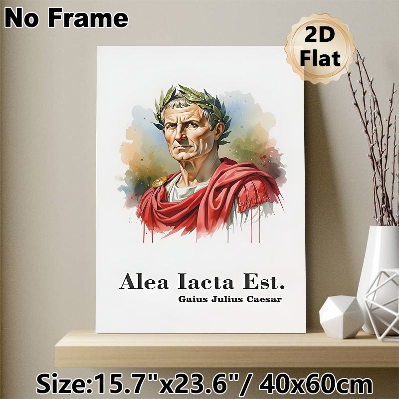 Julius Caesar Themed Painting Poster, Soft Watercolor Portrait Poster, Inspirational Latin Quote Design, Ideal For Home Study And Office Decor_maomaolike.com