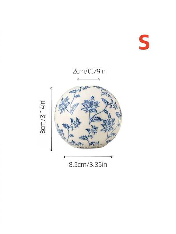 1pc Chinese Style Blue And White Porcelain Design Round Ball Ceramic Vase Is Suitable For Classical Style Scene Ornaments Flower Arrangement Vase_maomaolike.com