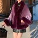 Women's Clothing New rex rabbit fur collar gradien autumn and winter shawl cape large size women's knitted cardigan jacket_maomaolike.com