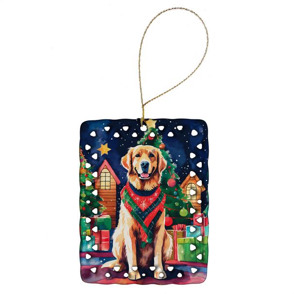 Golden Retriever Christmas Porcelain Ornament Christmas Tree Hanging Decorations For Home Christmas Holiday, Rectangle, Gift, Multicolor_maomaolike.com