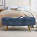 Ottoman Oval Storage Bench,Rubber Wood Legs, Gray (43.5"x16"x16")Dark Blue_maomaolike.com