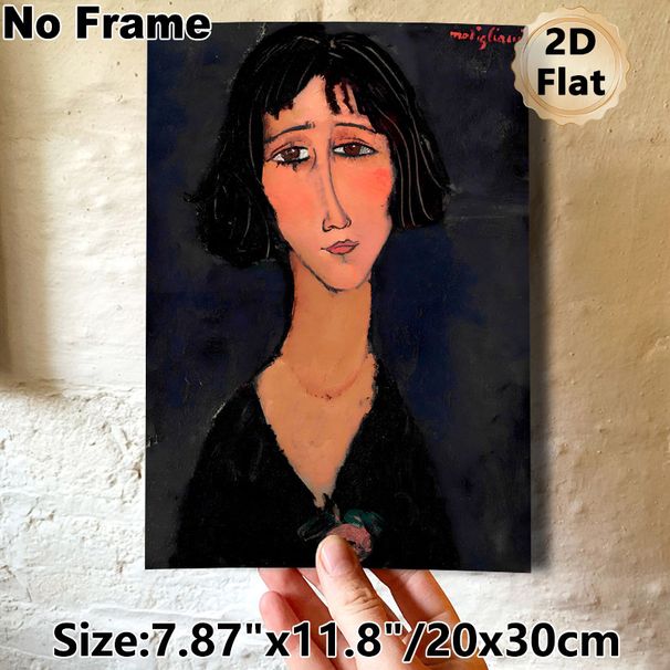 Bob-haired Woman Portrait Painting Poster, Expressionist Style Soft-toned Portrait With Rose Detail Poster, Timeless Artistic Decor Ideal For Living_maomaolike.com