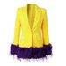 Women's bright yellow suit jacket feather decoration fashion stitching party top_maomaolike.com
