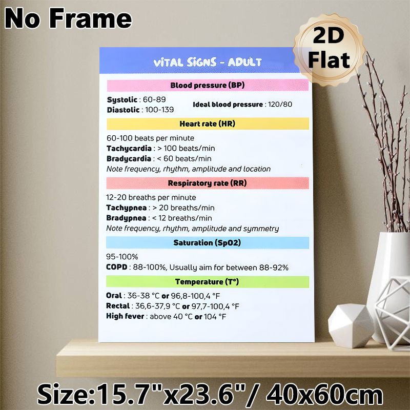 Adult Vital Signs Painting Poster, Color-coded Medical Reference Chart Poster, Practical Guide For Adult Vital Sign Ranges, Ideal For Clinic And_maomaolike.com