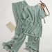Women's Clothing new style temperament round neck T shirt top high waist split wide leg pants two piece suit_maomaolike.com