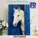 White Horse Painting Poster, Textured Impasto Style Poster, Artistic Rustic Design Featuring White Horse Peeking From Blue Door, Ideal For Living_maomaolike.com