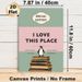 Book & Penguin Themed Painting Poster, Pastel-toned Vintage Typographic Poster, Warm Nostalgic Design Featuring "I Love This Place" Text, Ideal For_maomaolike.com