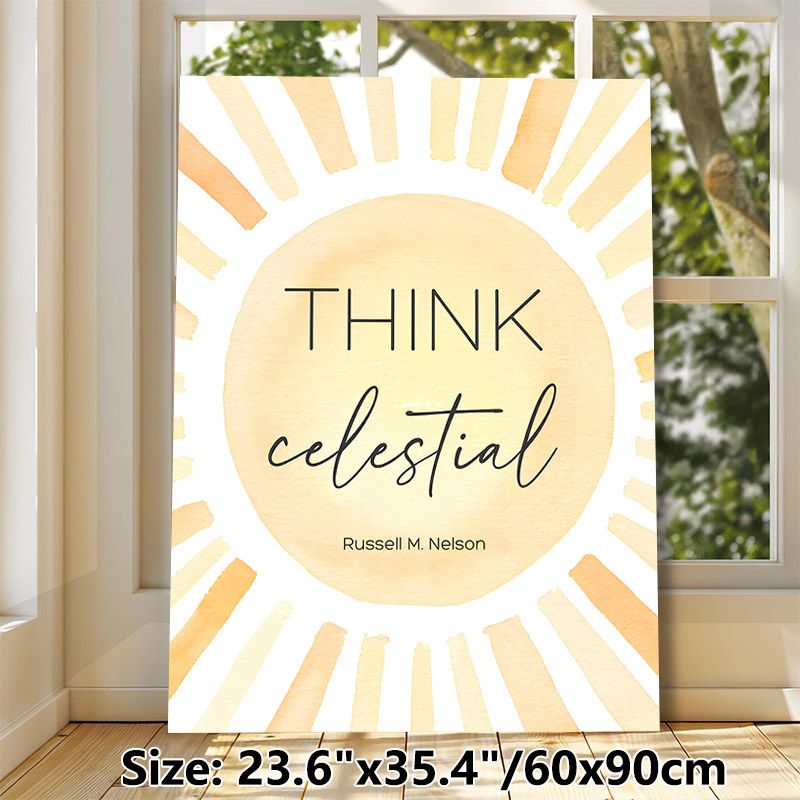Sun & Inspirational Quote Painting Poster, Soft Watercolor Sunburst Design Poster, Uplifting "Think Celestial" Print Ideal For Living Room, Office_maomaolike.com