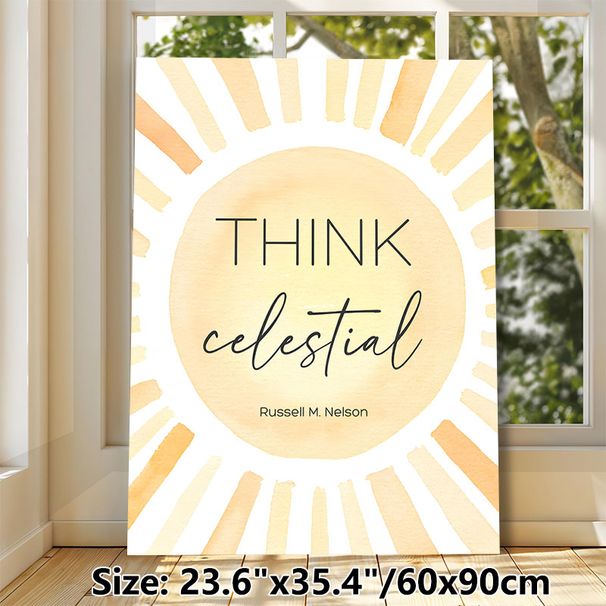 Sun & Inspirational Quote Painting Poster, Soft Watercolor Sunburst Design Poster, Uplifting "Think Celestial" Print Ideal For Living Room, Office_maomaolike.com