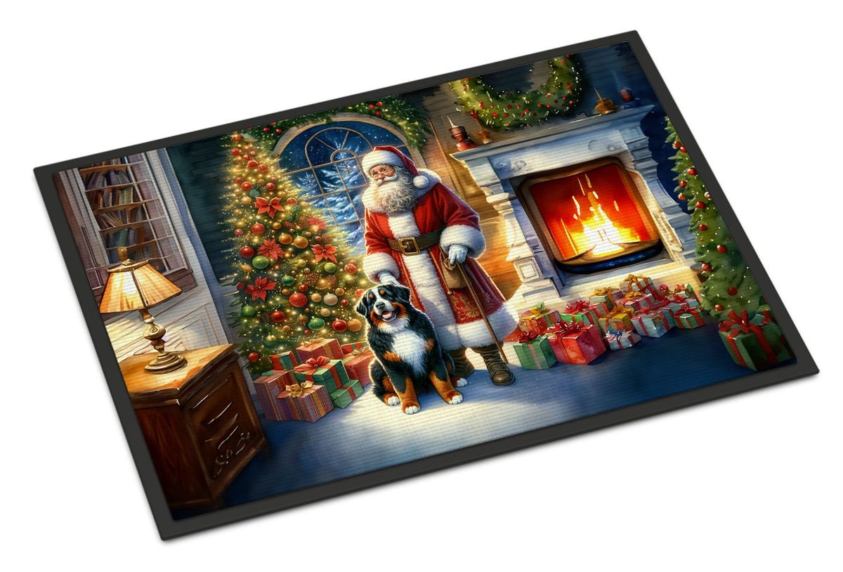 Bernese Mountain Dog And Santa Claus Doormat Front Door Mat Indoor Outdoor Rugs For Entryway, Non Slip Washable Low Pile, 24H X 36W_maomaolike.com