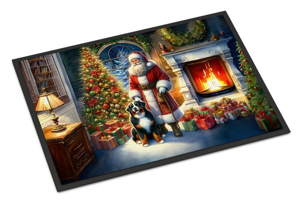 Bernese Mountain Dog And Santa Claus Doormat Front Door Mat Indoor Outdoor Rugs For Entryway, Non Slip Washable Low Pile, 24H X 36W_maomaolike.com