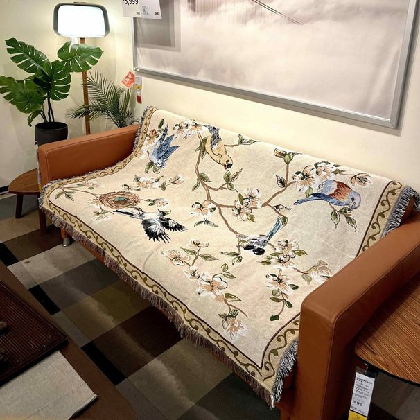 Chinese Style Floral And Bird Art Tapestry Sofa Knitted Bedside Throw Leisure Decorative Blanket_maomaolike.com