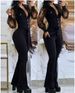 Women's Clothing elegant mesh sleeves V neck button pockets high waist lace up solid color slim jumpsuit_maomaolike.com