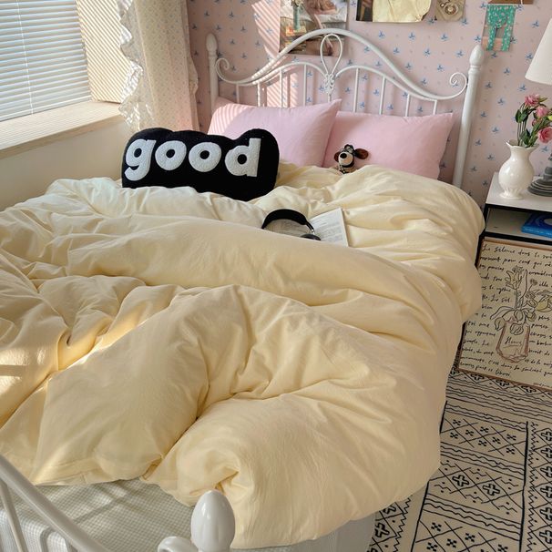 Wholesale INS Korean Style Macaron Plaid Mixed Pure Four-Piece Washed Cotton Solid Color 4-Piece Set_maomaolike.com