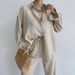 Women's Clothing new casual suit solid color lapel long-sleeved shirt top harem pants two-piece suit_maomaolike.com