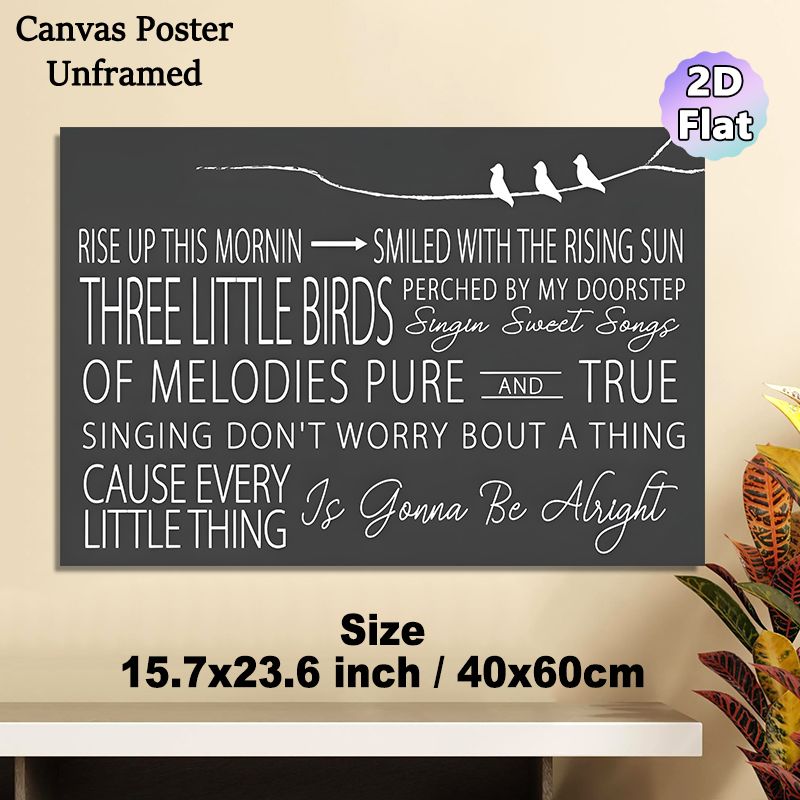 Three Little Birds Lyric Painting Poster, Minimalist Chalkboard-style Typography With Bird Silhouette Poster, Uplifting Inspirational Message Ideal_maomaolike.com