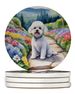 Bichon Frise Spring Path Large Sandstone Coasters Pack Of 4 Absorbent Round Coasters Decor Gifts For Men Or Women, 4 In, Multicolor_maomaolike.com