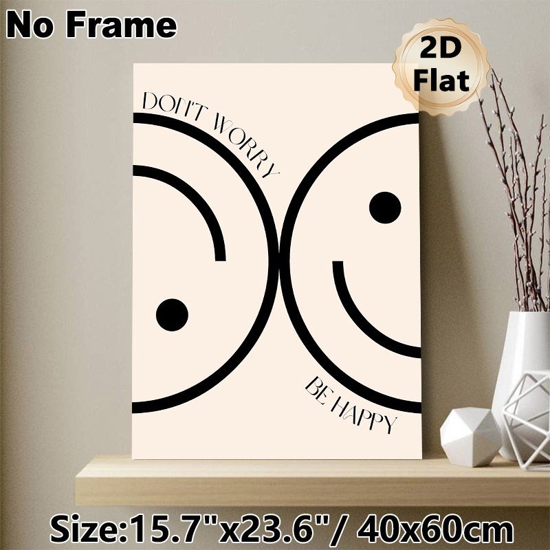 Inspirational Quote Painting Poster, Minimalist Black & White Abstract Interlaced Smiley Face Poster, Uplifting Positive Message Decor Ideal For_maomaolike.com