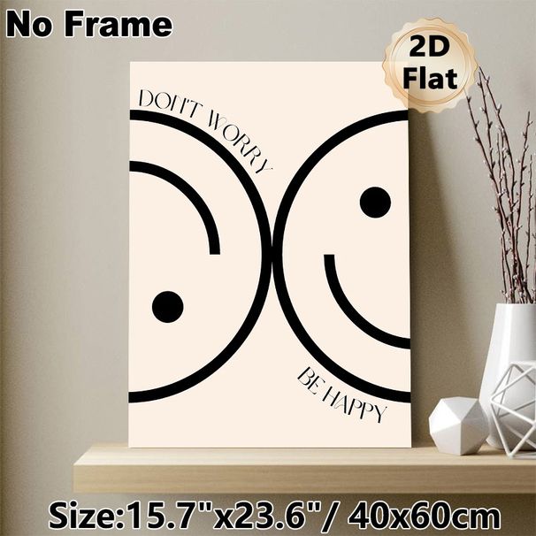Inspirational Quote Painting Poster, Minimalist Black & White Abstract Interlaced Smiley Face Poster, Uplifting Positive Message Decor Ideal For_maomaolike.com