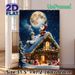 Christmas Santa Themed Painting Poster, Warm Festive Snowy Cottage Night Scene Poster, Cozy Holiday Design Ideal For Living Room, Seasonal Home_maomaolike.com