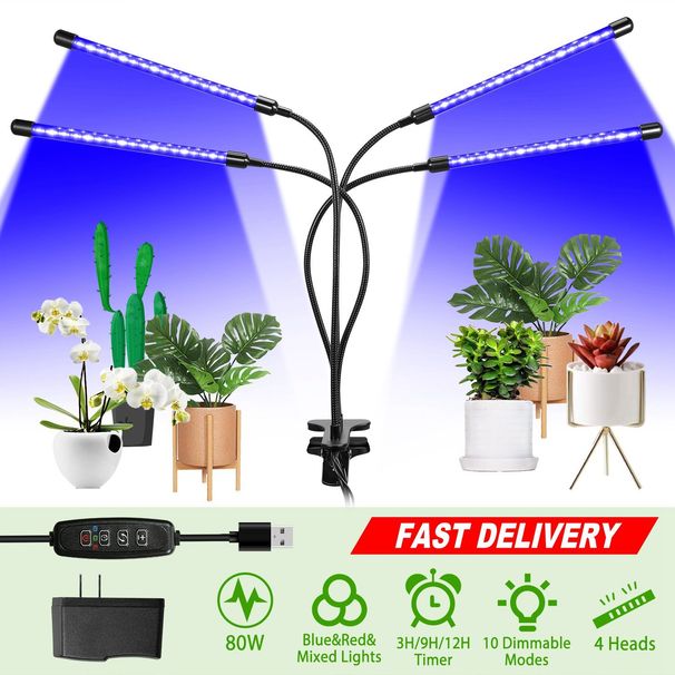 Grow Lights For Indoor Plants, IMounTEK 80W 80 LEDs Plant Lights With Red Blue Full Spectrum 10 Dimmable Level 360°Adjustable Gooseneck 3/6/12H Timer Grow Lamp For Succulent Plants Growth_maomaolike.com