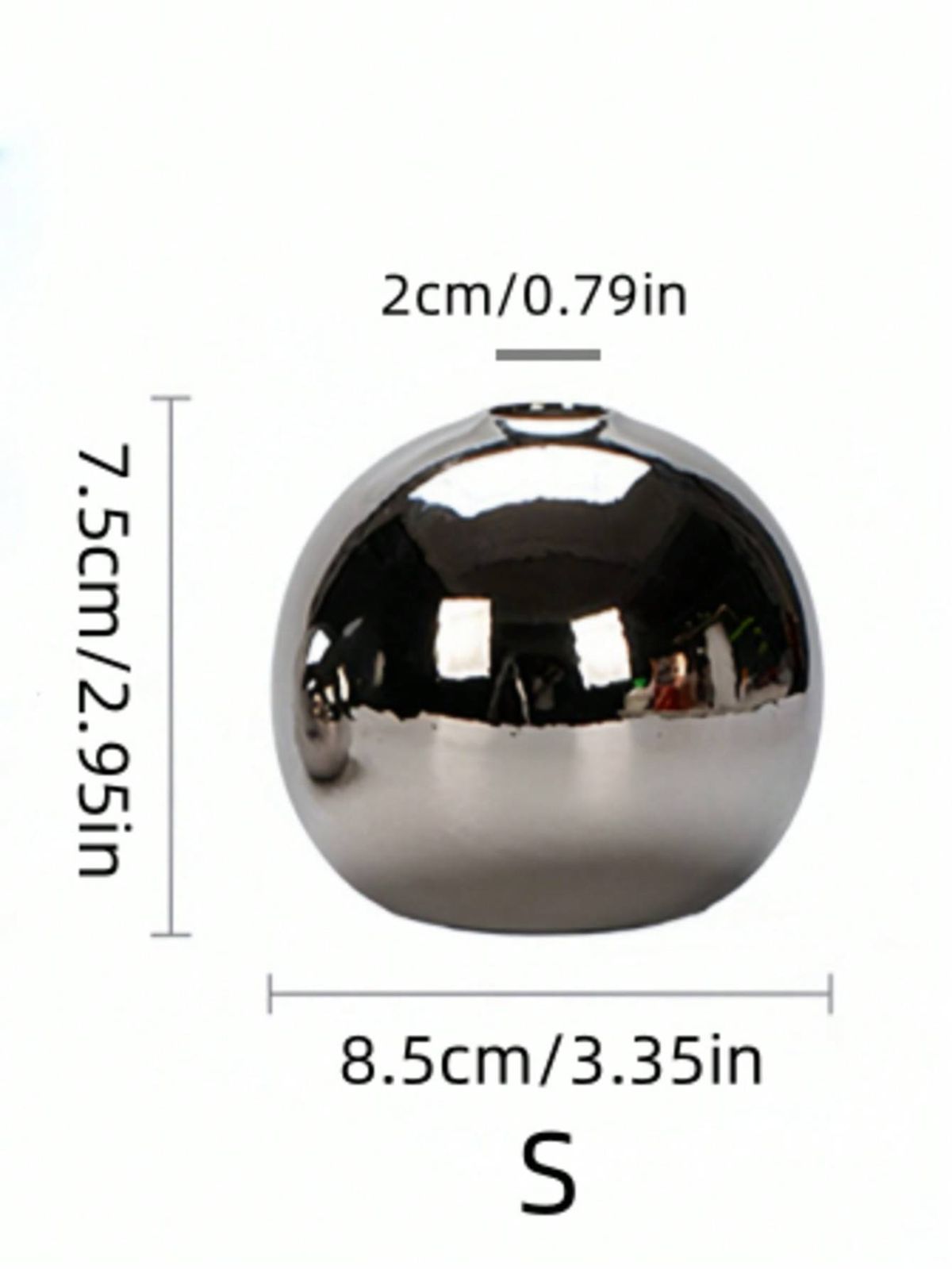 1pc Luxury Style Silver Ceramic Round Ball Vase Suitable For High-end Design Style Living Room Entrance Balcony Decoration Flower Arrangement Vase_maomaolike.com