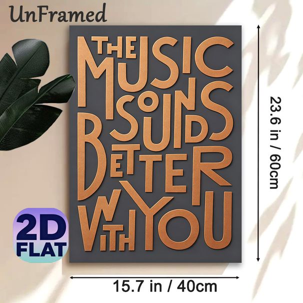 Music Quote Painting Poster, Matte Copper Textured Typography Poster, Warm Romantic Music-themed Decor Ideal For Bedroom, Living Room Or Music Studio_maomaolike.com