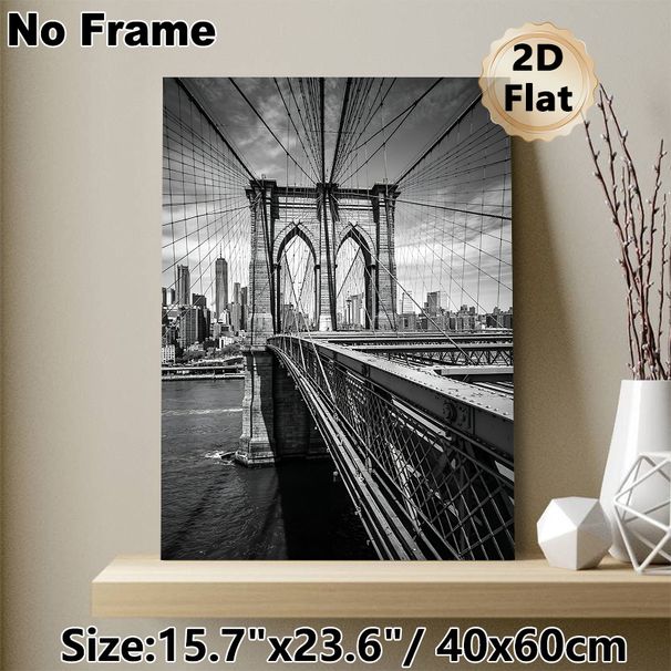 Brooklyn Bridge Themed Painting Poster, Monochrome Urban Bridge & Skyline Scene Poster, Timeless Cityscape Design Ideal For Living Room, Office Wall_maomaolike.com