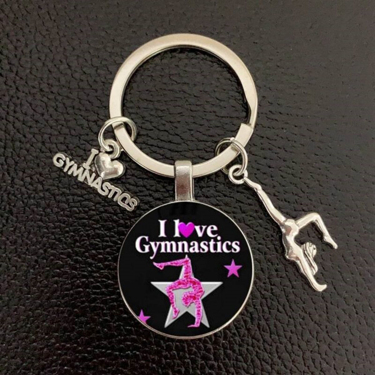 Creative I Love Gymnastics Time Glass Keychain Pendant Metal Key Ring for Men and Women_maomaolike.com