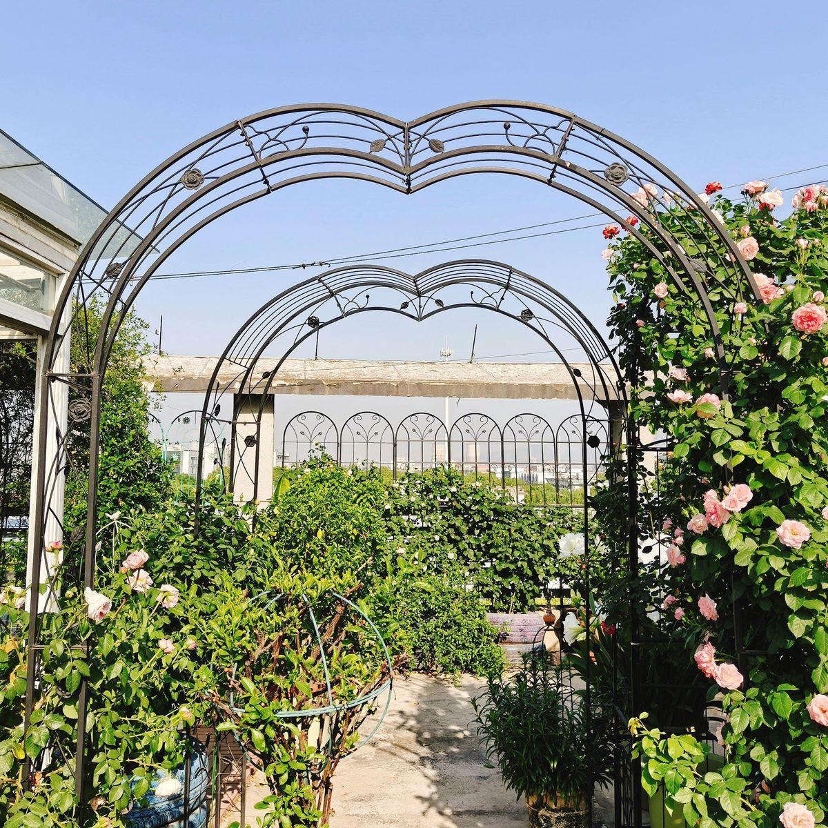 Metal Garden Arch Garden Arbor Trellis Climbing Plants Support Rose Arch Black_maomaolike.com