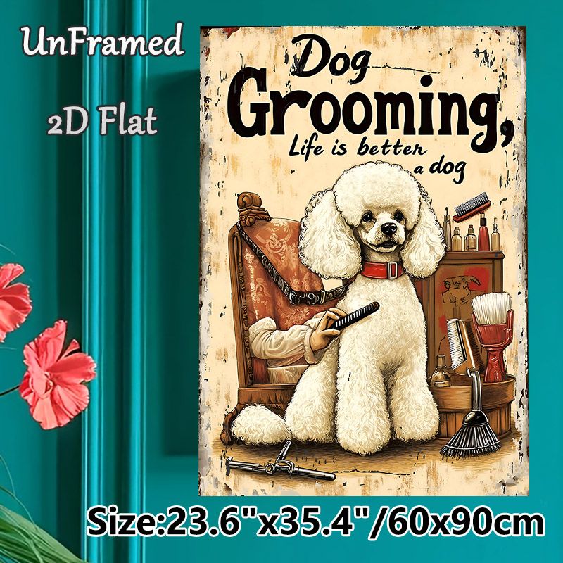 Dog Grooming Painting Poster, Vintage Retro Cute Poodle With Grooming Tools Poster, Charming Decorative Piece Ideal For Pet Grooming Salons, Home_maomaolike.com