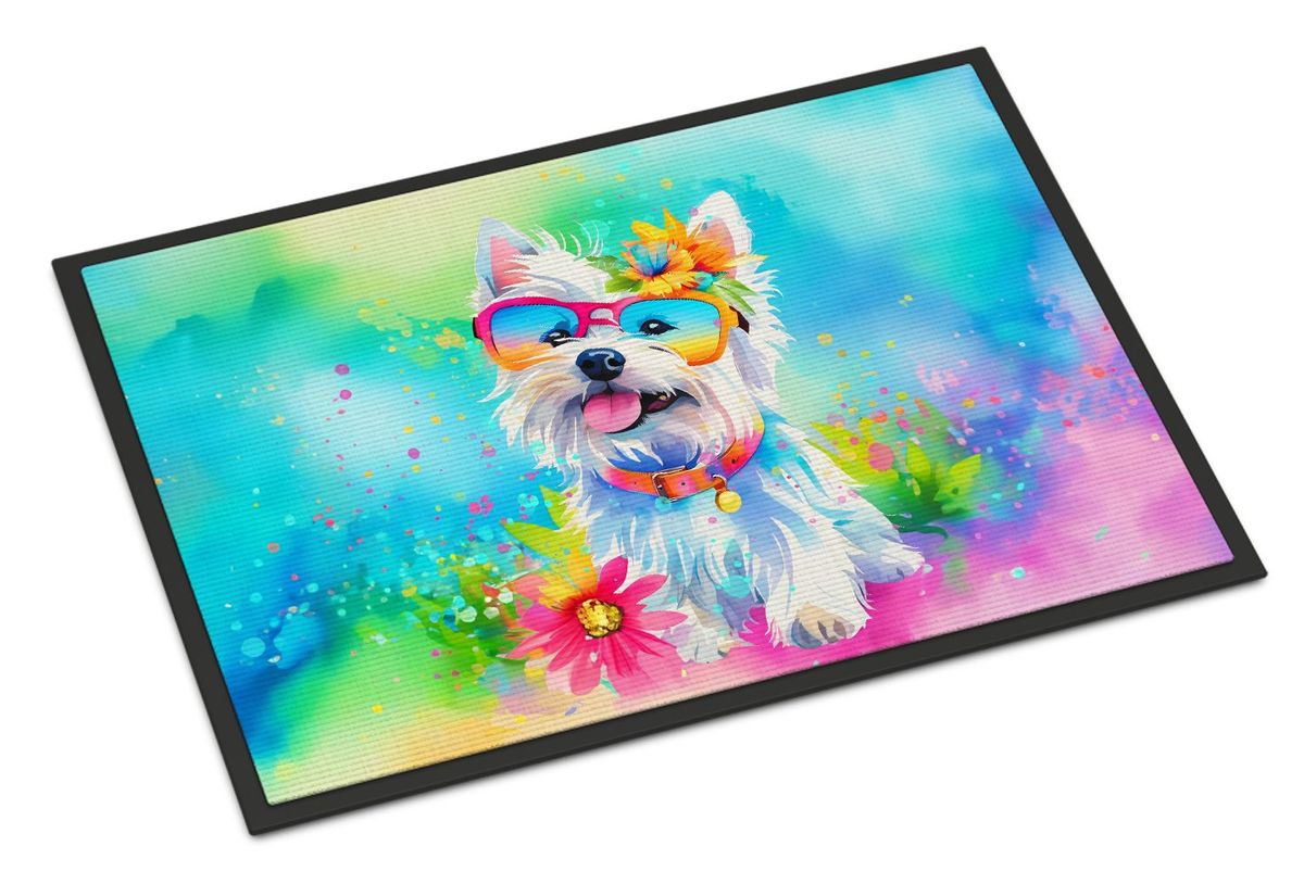 Westie Hippie Dawg Doormat Front Door Mat Indoor Outdoor Rugs For Entryway, Non Slip Washable Low Pile, 24H X 36W_maomaolike.com