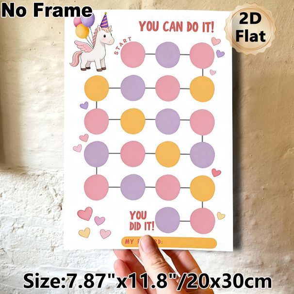Unicorn Themed Reward Chart Painting Poster, Pastel-colored Cute Cartoon Unicorn With Balloons Poster, Motivational Progress-tracking Design To_maomaolike.com