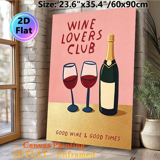 Wine Lovers Club Painting Poster, Vibrant Retro-style Wine Bottle & Glasses Poster, Warm Typography Design Brings Cozy Atmosphere For Home Bar, Dining_maomaolike.com
