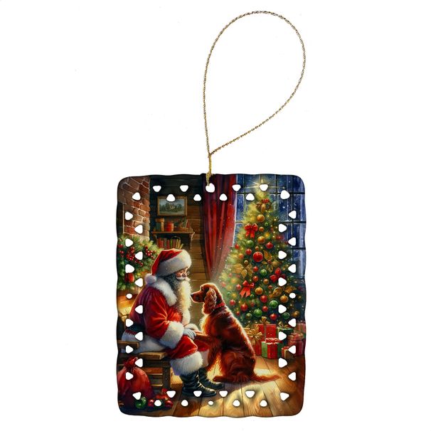 Irish Setter And Santa Claus Porcelain Ornament Christmas Tree Hanging Decorations For Home Christmas Holiday, Rectangle, Gift, Multicolor_maomaolike.com