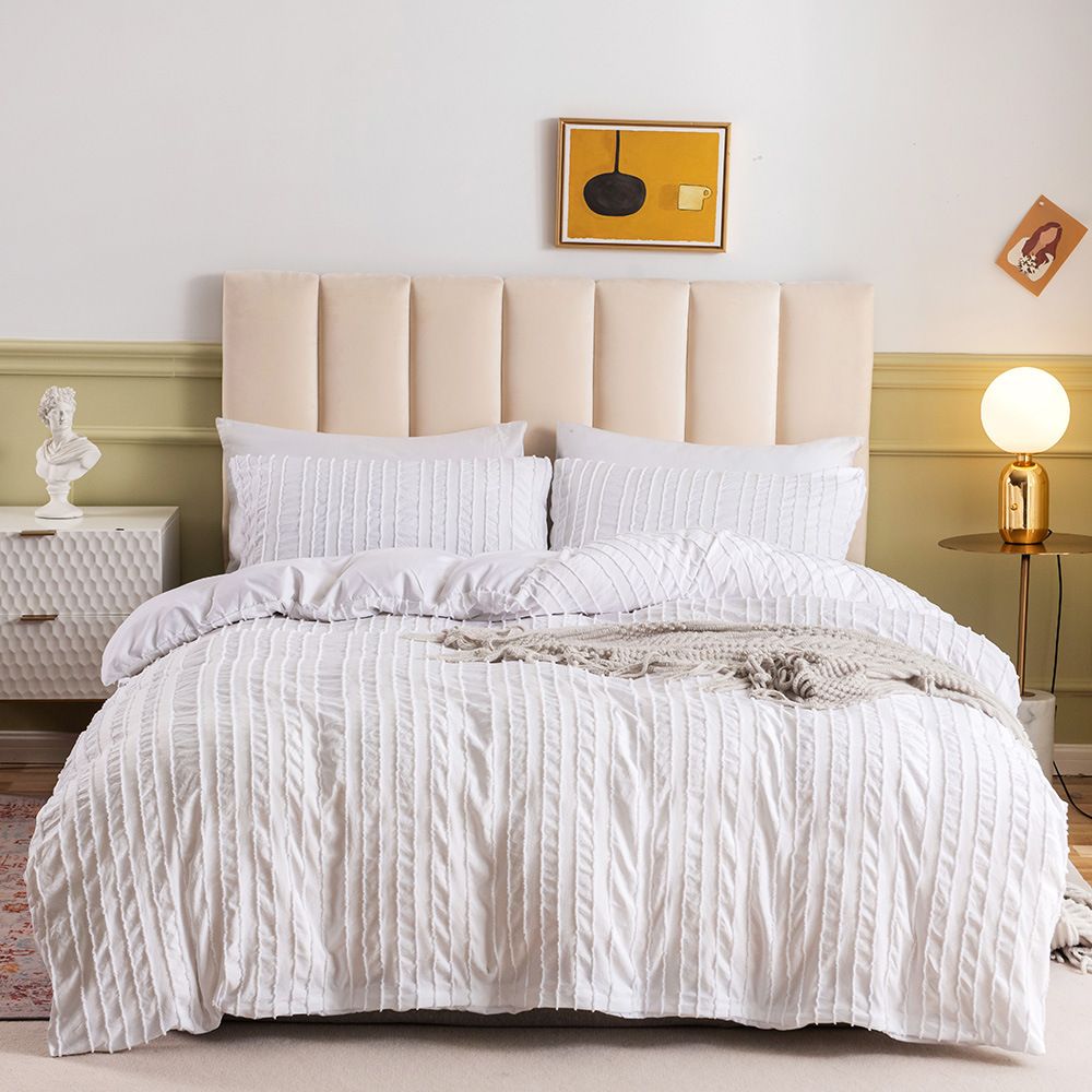 Wave Square Boho Tufted Embroidery Duvet Cover Set Bedding Three Piece Set_maomaolike.com