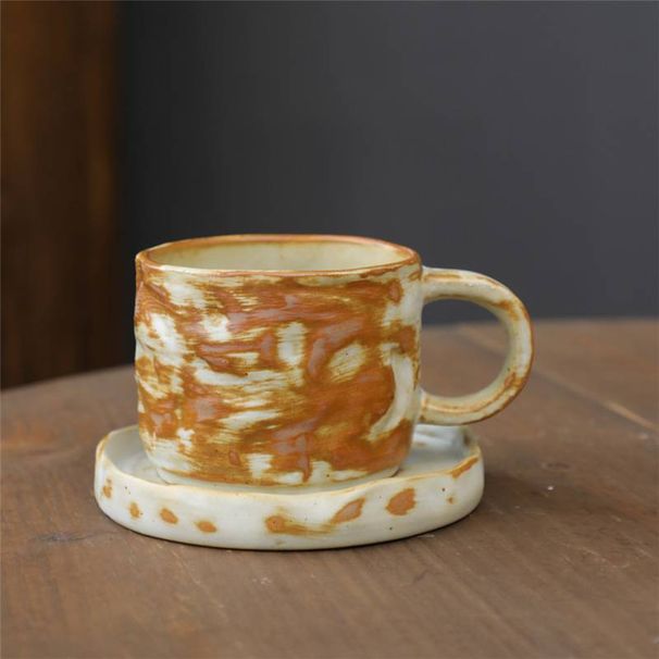 Retro Ceramic Cup Cross-border Mug Japanese Style Simple Afternoon Tea Cup Creative Stoneware Coffee Cup And Saucer Set_maomaolike.com