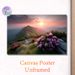 Mountain Sunrise Scenery Painting Poster, Serene Warm-toned Mountain Landscape With Blooming Pink Flowers Poster, Soothing Natural View Ideal For_maomaolike.com