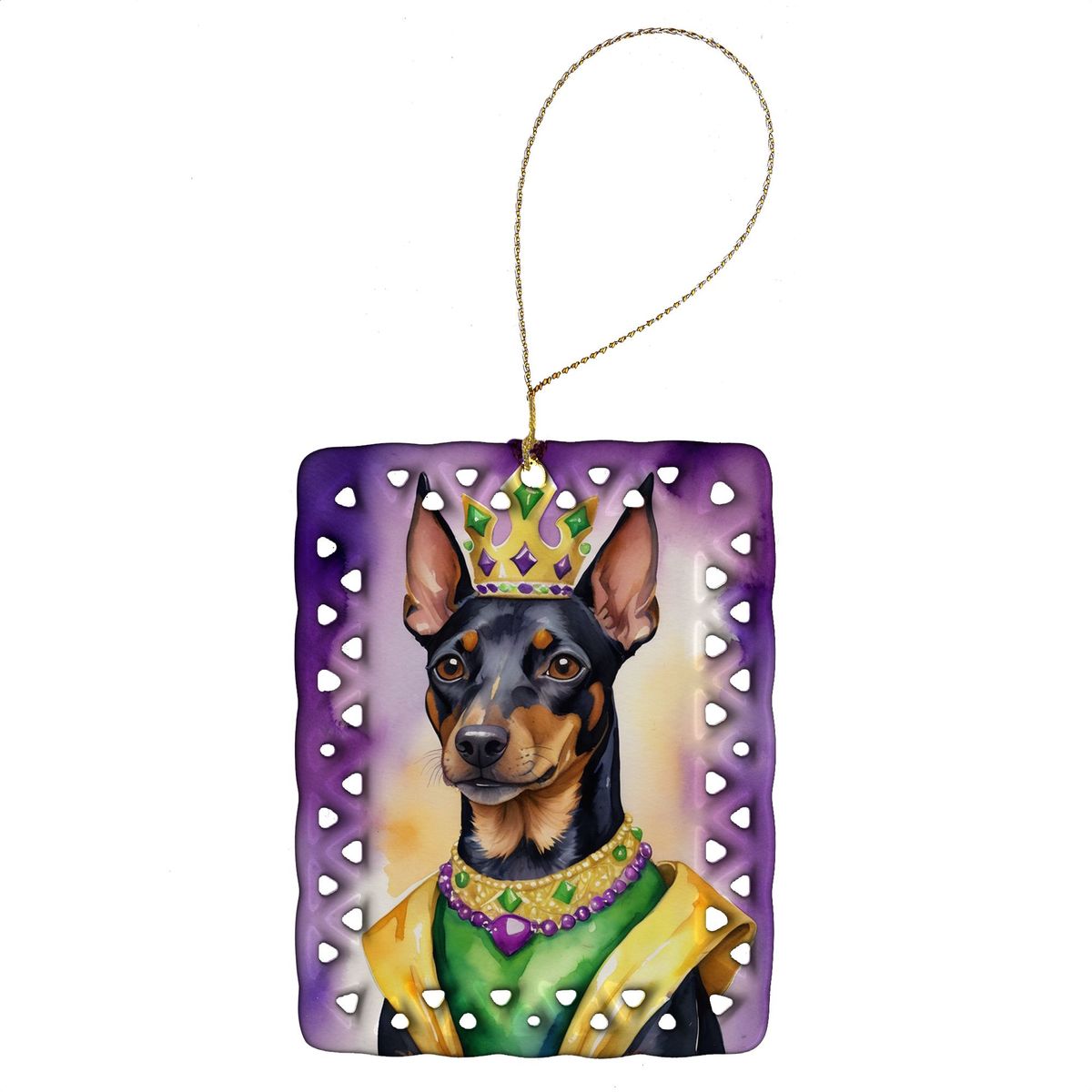 Terrier King Of Mardi Gras Porcelain Ornament Christmas Tree Hanging Decorations For Home Christmas Holiday, Rectangle, Gift, Multicolor_maomaolike.com