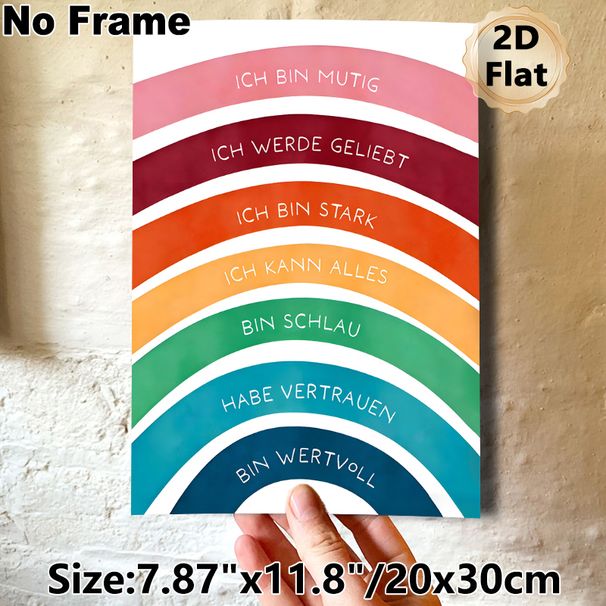 Rainbow Positive Affirmation Painting Poster, Vibrant Watercolor-style Poster, Colorful Rainbow With German Motivational Phrases, Uplifting Decor_maomaolike.com