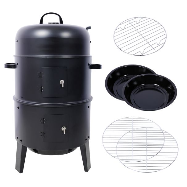 Charcoal Smoker Grill Wood Smoker Grills Outdoor Cooking 16 Inch Vertical Smoker Portable BBQ Grill For Camping, Black_maomaolike.com
