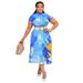 Women's Clothing round neck short sleeve printed pleated skirt suit_maomaolike.com