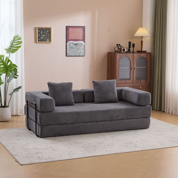 Floor Couch,Compression Sofa,Convertible Floor Sofa Bed-with Pillow Back Support Armrest,Comfy Futon Couch Lounge Sleeper Bed,Corduroy Fabric,for Living Room Bedroom (dark Grey)_maomaolike.com