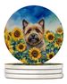 Cairn Terrier In Sunflowers Large Sandstone Coasters Pack Of 4 Absorbent Round Coasters Decor Gifts For Men Or Women, 4 In, Multicolor_maomaolike.com
