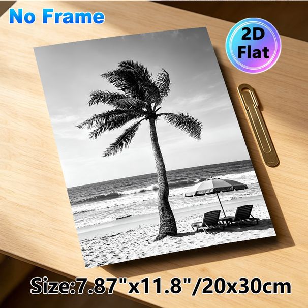 Beach & Palm Tree Painting Poster, Monochrome Minimalist Coastal Scene Poster, Serene Vacation-inspired Decor Ideal For Bedroom, Living Room And_maomaolike.com
